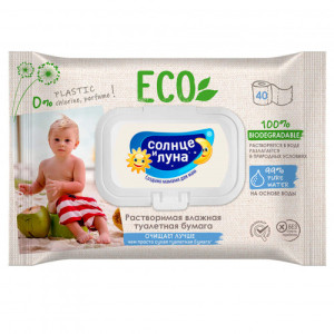 Влажная туалетная бумага Солнце и Луна Eco Bio, с клапаном, 40шт