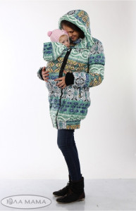 Слинго - куртка для беременных Lorans ЮЛА МАМА, зимняя, ментоловый с принтом